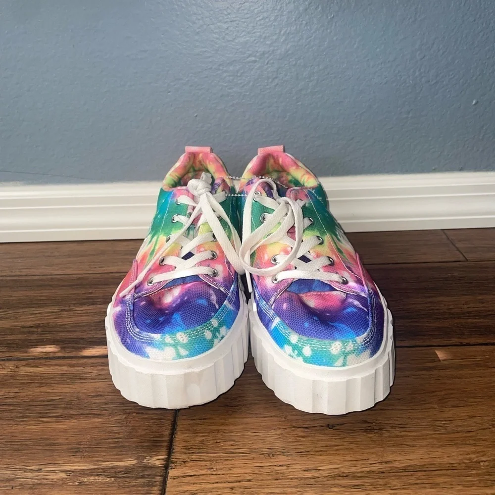 tie dye🌈sneakers Rainbow sneakers platform pride chunky paint splatter sneakers